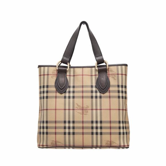 Burberry Leather Trimmed Haymarket Nova Check Medium Tote Bag Vintage - Picture 4 of 13